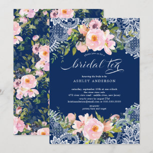 Blush Roses & Peonies laceBridal Shower Bridal Tea Invitation