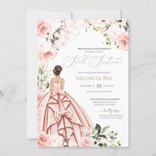 Blush Roses Pretty in Pink Beautiful Gown Sweet 16 Invitation