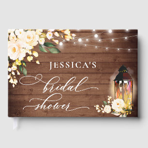 Blush Roses Rustic Wood Lantern Bridal Shower Guest Book