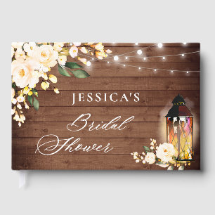 Blush Roses Rustic Wood Lantern Bridal Shower Guest Book