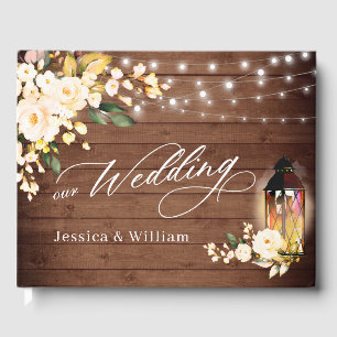 Blush Roses Rustic Wood Lantern PHOTO Wedding Guest Book