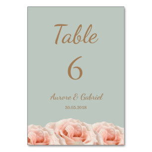 Blush Roses Sage floral Wedding Table number