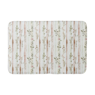 Blush Roses Stripes Floral Bath Mat