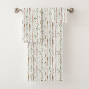 Blush Roses Stripes Floral Bath Towel Set
