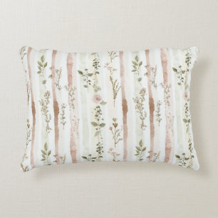 Blush Roses Stripes Floral Decorative Cushion