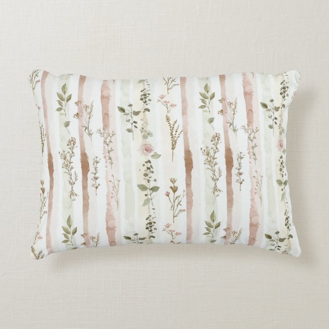 Blush Roses Stripes Floral Decorative Cushion (Front)