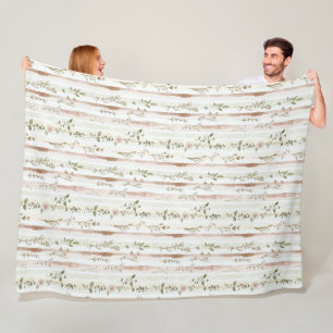 Blush Roses Stripes Floral Fleece Blanket