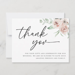 Blush roses thank you card, wedding thank you invitation