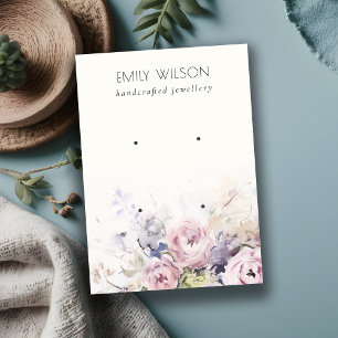 Blush Roses Watercolor Floral 2 Earring Display Business Card