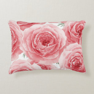 Blush Roses Watercolor Floral Pink Petal Pattern Decorative Cushion