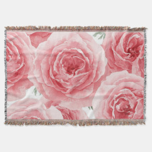 Blush Roses Watercolor Floral Pink Petal Pattern Throw Blanket