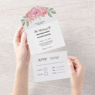 Blush Roses Wedding All In One Invitation