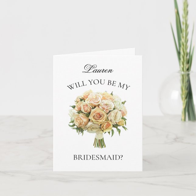Blush Roses Wedding Bouquet Bridesmaid Proposal Invitation (Front)