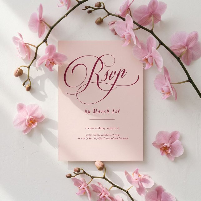 Blush RSVP Raspberry Script Wedding Card (Creator Uploaded)