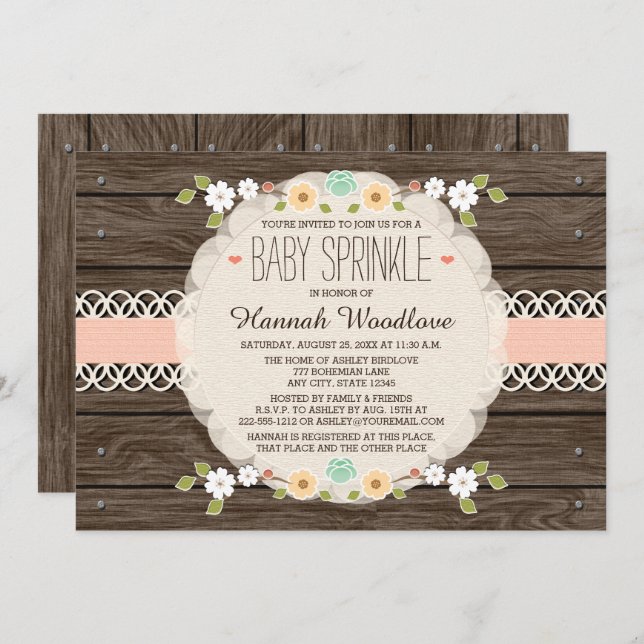 BLUSH RUSTIC FLORAL BOHO BABY SPRINKLE INVITATION (Front/Back)