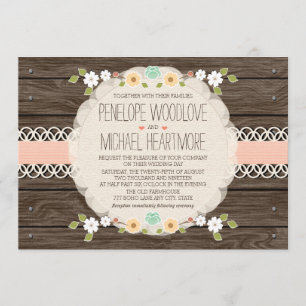 BLUSH RUSTIC FLORAL BOHO WEDDING INVITATIONS