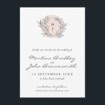 Blush Rustic Monogram Wreath Save the Date<br><div class="desc">**Change the accent colour of this whole invitation suite by using the "Customise It!" button and tailor all of the items to your event!** Perfect for a rustic country barn wedding with a modern twist, this wedding suite features a hand-drawn wreath of branches and the couple's monogram with modern and...</div>