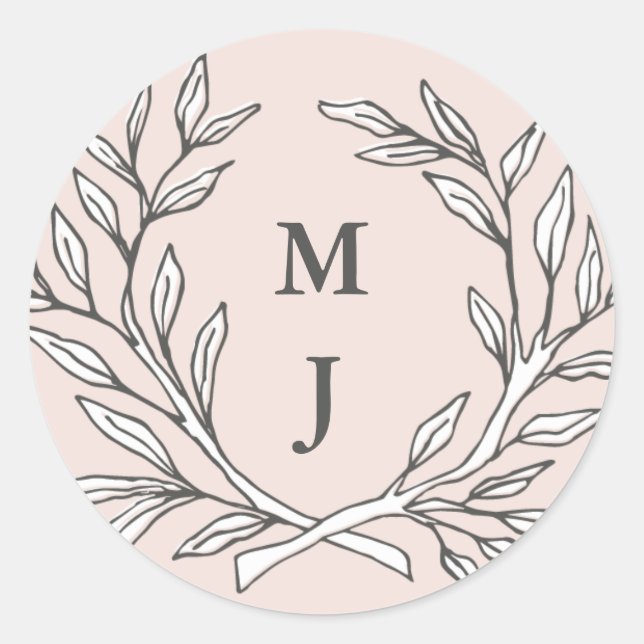 Blush Rustic Monogram Wreath Sticker (Front)
