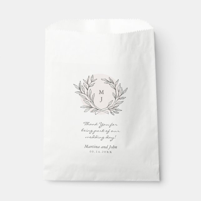 Blush Rustic Monogram Wreath Wedding Favour Bag (Front)
