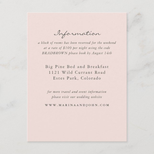 Blush Rustic Monogram Wreath Wedding Info Card (Front)