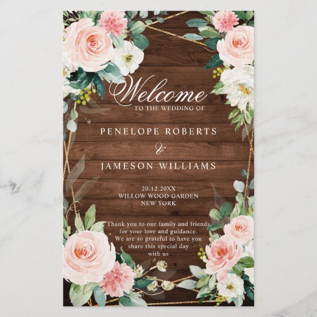 Blush Rustic Wood Geometric Botanical Program (Front)