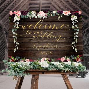 Blush Rustic Wood Gold Fancy Calligraphy Welcome Poster