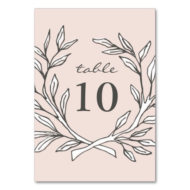 Blush Rustic Wreath Wedding Reception Table Number (Back)