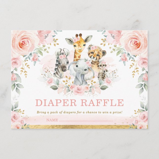 Blush Safari Jungle Baby Girl Shower Diaper Raffle Enclosure Card (Front)