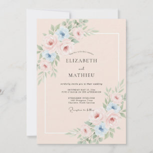 Blush Sage Blue Watercolor Floral Wedding Invitation