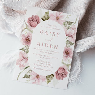 Blush & Sage Dusty Rose, Floral Frame Wedding Invitation