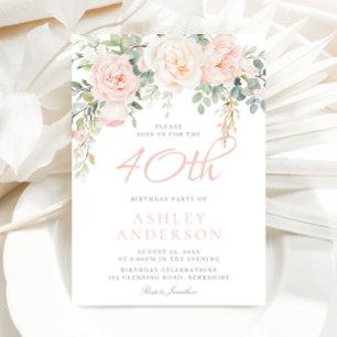 Blush & Sage Elegant Floral 40th Birthday Party Invitation