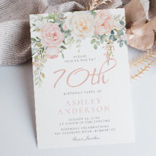Blush & Sage Elegant Floral 70 Birthday Party Invitation