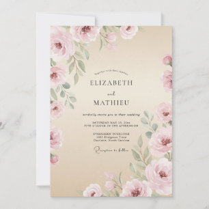 Blush Sage Ethereal Floral Watercolor Wedding Invitation