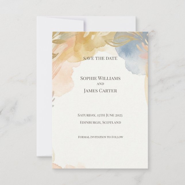 Blush Sage Floral Save the Date Card (Front)