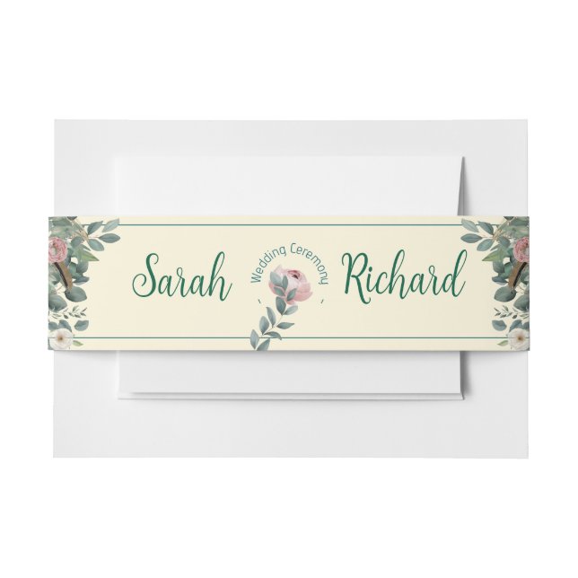 Blush Sage Floral Wedding  Invitation Belly Band (Front Example)