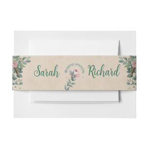 Blush Sage Floral Wedding Invitation Belly Band