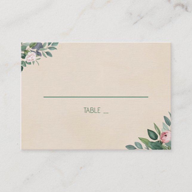 Blush Sage Floral Wedding Place Card (Front)