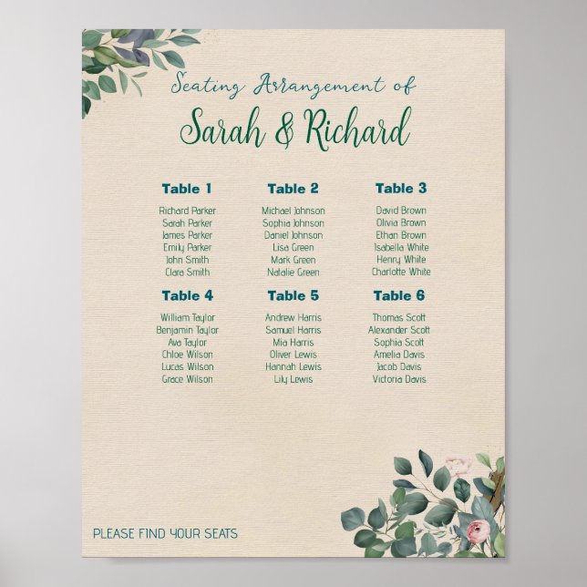 Blush Sage Floral Wedding Seating Chart (Front)