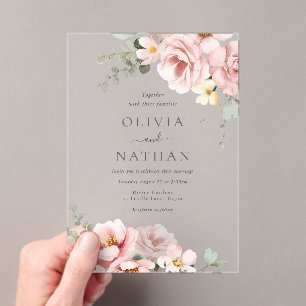 Blush & Sage Green Divine Elegance Wedding Acrylic Invitations