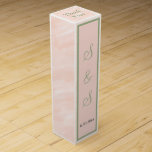 Blush Sage Green Monogram Thank You Wine Box<br><div class="desc">Soft blush white watercolor wash wedding favours.  Personalise Bride and Grooms Initials and Wedding Date in sage green script inside geometric framed green area.   Wedding Date is written in dark grey.  Thank You is written on top in sage green.  Original Design by TamiraZDesigns.</div>