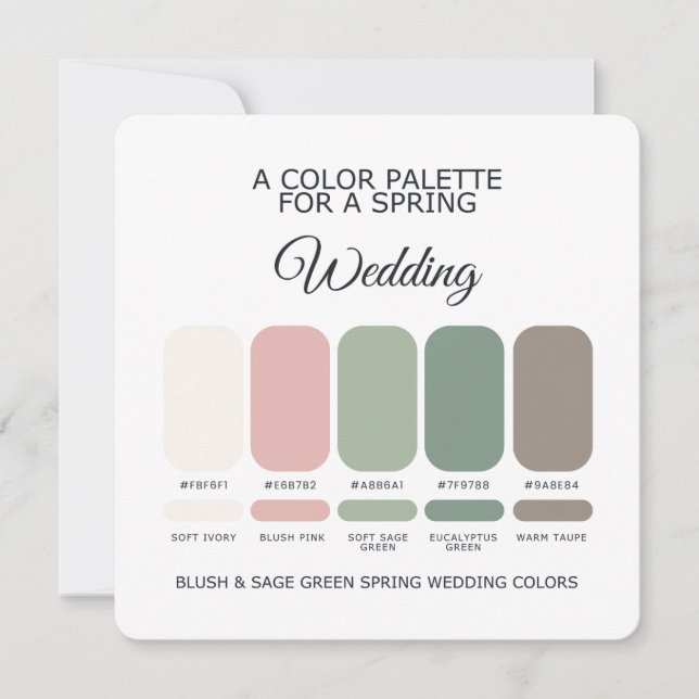 Blush Sage Green Spring Wedding Color Palette Card (Front)