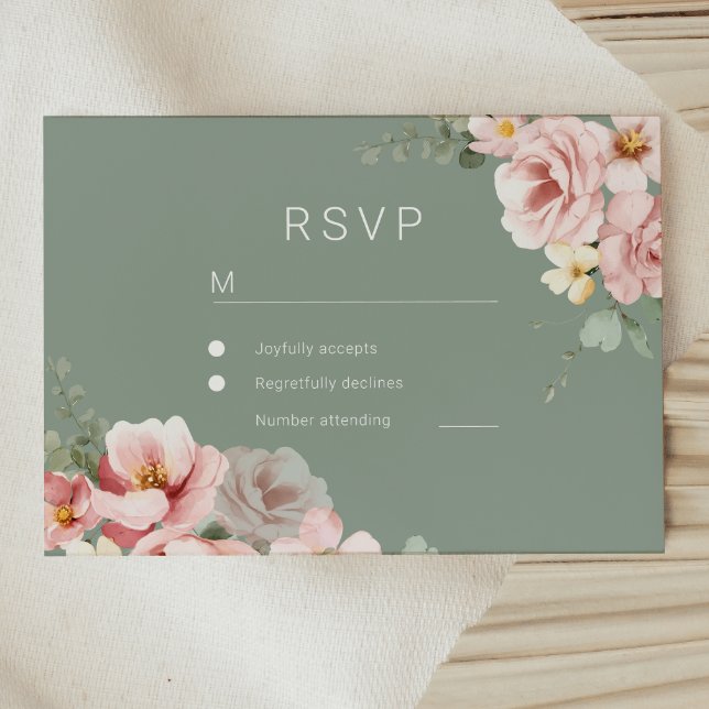 Blush & Sage Green Wedding RSVP Response Card (Creator Uploaded)