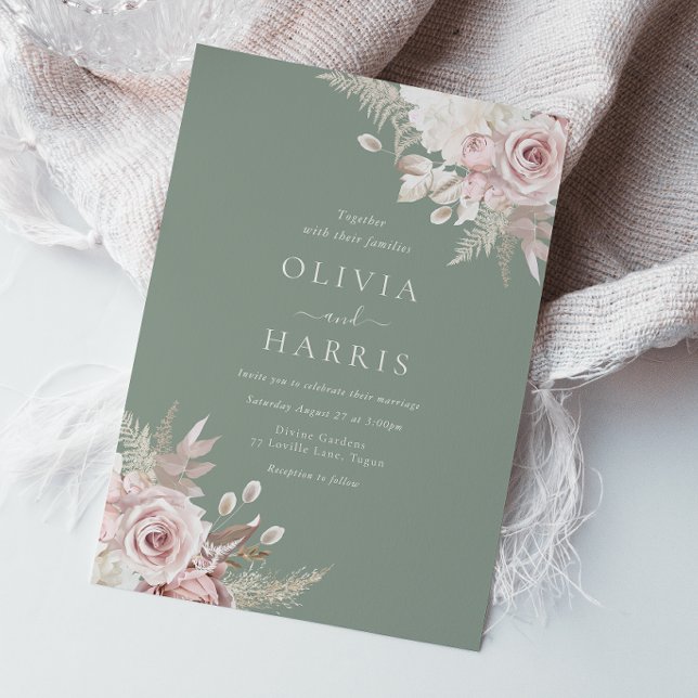 Blush, Sage & Ivory Elegant Floral Wedding Invitation (Creator Uploaded)