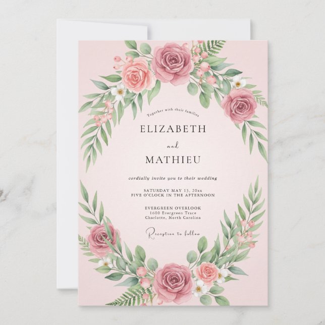 Blush Sage Leafy Wedding Invitation (Front)