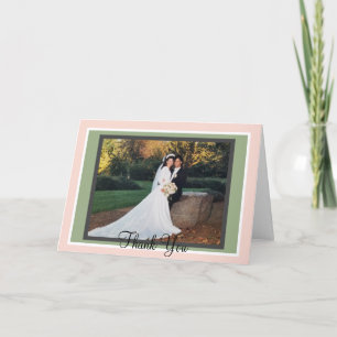Blush Sage Monogram Wedding Photo Thank You Card