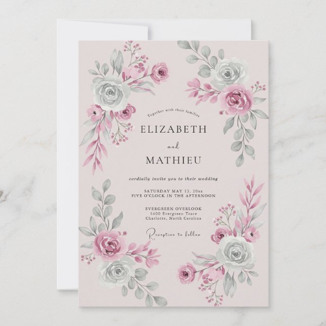 Blush Sage Petal Wedding Invitation (Front)