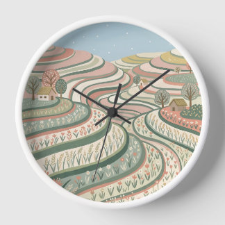 Blush Sage Rice Terrace Wall Clock