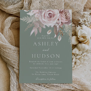 Blush & Sage Roses Boho Wedding Invitation