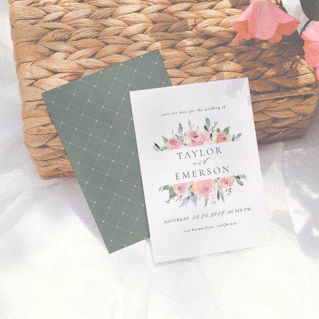 Blush & Sage Watercolor Floral Save The Date (Creator Uploaded)