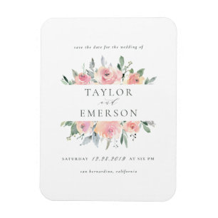 Blush & Sage Watercolor Floral Save The Date Magnet